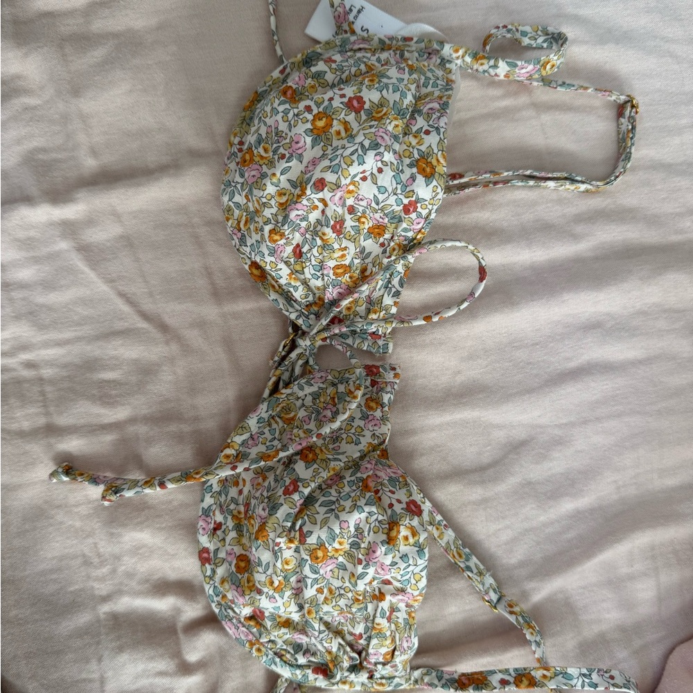 ARE YOU AM I Floral Balconette Tie-Front Bikini Top